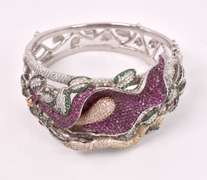 Mesmerizing 7.00CTW Diamond & 2.00CTW Tourmaline Hinged Bracelet in Sterling Silver