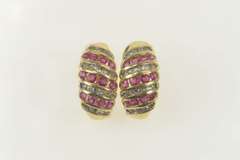 14K Yellow Gold 2.02 Ctw Ruby Diamond Domed French Clip Earrings