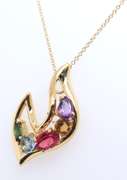 Elegant Yellow Gold Multi Shape Multi Gemstone Pendant on Chain