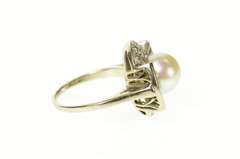 14K White Gold Classic Retro Pearl Diamond Halo Cocktail Ring