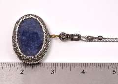 Excellent 78.91CTS Sapphire Pendant With Swarovski Crystal Halo Necklace in Sterling Silver