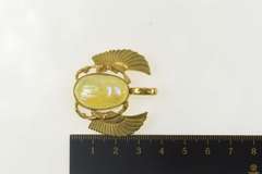 14K Yellow Gold Iridescent Glass Scarab Egyptian Life Symbol Pendant