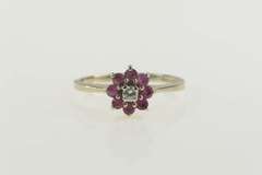 14K White Gold Diamond Ruby Flower Halo Engagement Ring