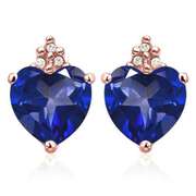 GENUINE SOLID 10KT ROSE GOLD HEART SHAPE 2.55CT CREATED TANZANITE AND 6 DIAMONDS EARRINGS STUD