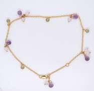 Nice 18kt Yellow Gold Amethyst and Quartz Anklet