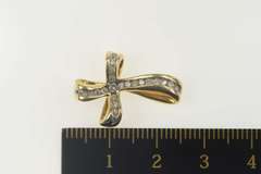 14K Yellow Gold 0.25 Ctw Diamond Wavy Cross Christian Pendant