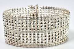 Wide Silver-Beaded Bracelet