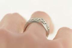 14K White Gold Retro Ornate Geometric Pierced Wedding Band Ring