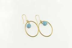 14K Yellow Gold Turquoise Dangle Oval Bead Statement Earrings
