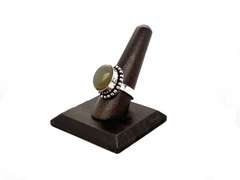 Oval Opalesque Gray Stone In Ornate Tibetan Silver Beaded Ring