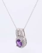 Handsome White Gold Amethyst and Diamond Filagree Pendant on Chain