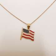 14kt Solid Yellow Gold American Flag Necklace