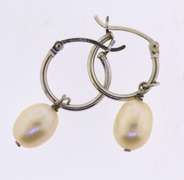 Sterling Silver Hoop Drop Pearl Earrings