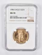MS70 1986 $25 American Gold Eagle 1/2 Oz. .999 Fine Gold NGC