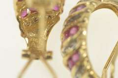 14K Yellow Gold 2.02 Ctw Ruby Diamond Domed French Clip Earrings