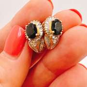 14kt Yellow Gold, Blue Sapphire, & Diamond Earrings