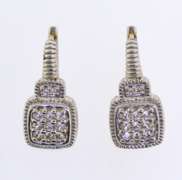 18KT White Gold  And Sterling Silver White Topaz Pave Dangle Earrings