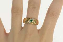 14K Yellow Gold Natural Emerald Diamond Wedding Band Ring