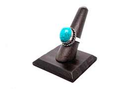 Oval Tibetan Turquoise in Ornate Silver Energy Ring