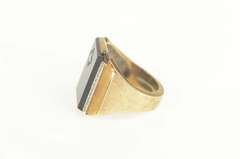 10K Yellow Gold Art Deco Ornate Black Onyx Diamond Accent Ring