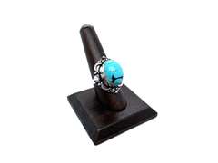 Oval Tibetan Turquoise in Ornate Silver Energy Ring