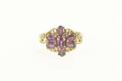 10K Yellow Gold Retro Purple Tourmaline Floral Cluster Cocktail Ring