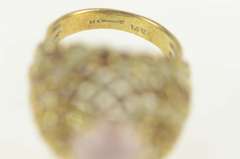 14K Yellow Gold Rose Quartz Opal Enamel Domed Cocktail Ring