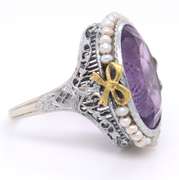 Antique White Gold Amethyst and Pearl Ring