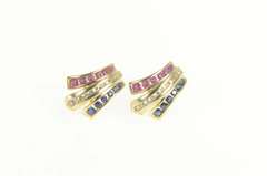 10K Yellow Gold Diamond Sapphire Ruby Channel Curved Stud Earrings
