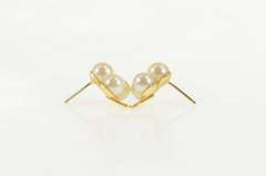 14K Yellow Gold 1960's Pearl Cluster Clover Shamrock Stud Earrings