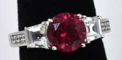 Sterling Silver Ruby and CZ Ring