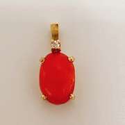14kt Yellow Gold, Coral, & Diamond Pendant