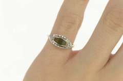 10K Yellow Gold Art Deco Green Tourmaline Diamond Accent Ring