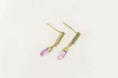 10K Yellow Gold Faceted Pink CZ Drop Diamond Accent Dangle Earrings