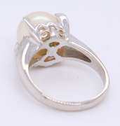 Vintage Platinum 10mm Pearl and Diamond Ring