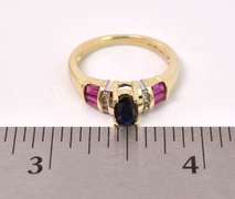 Ravishing Sapphire, Ruby and Diamond Ring in 14K Yellow Gold