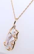 Wonderful Yellow Gold Pearl and Diamond Pendant on Chain