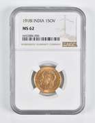 MS62 1918-I India 1 Sovereign Gold Coin NGC