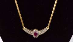 Elegant Ruby and Diamond Pendant Necklace in 18K Yellow Gold