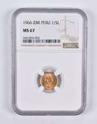 MS67 1966 ZBR Peru 1/5 Lire NGC