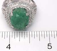 Fabulous, Massive 9.12CTW Emerald Ring & Tiered Sapphire Halo, Sterling