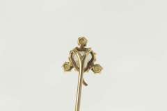 14K Yellow Gold Carved Moonstone Seed Pearl Flower Clover Stick Pin