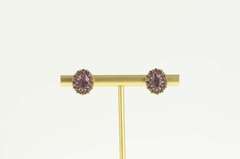 14K Yellow Gold Victorian Oval Amethyst Halo Screw Back Earrings