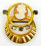 Vintage Carved Shell Cameo Pin & Earrings