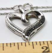 Sterling Silver Heart Necklace With Black Diamond Accents