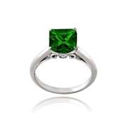 Sterling Silver 3.35ct Created Green Quartz Square Solitaire Ring