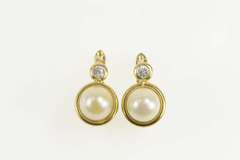 18K Yellow Gold Pearl CZ Accent Classic Statement Dangle Earrings