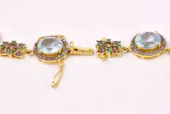 Ravishing 60.00CTW Blue Topaz, 12.00CTW Diamond & 0.75CTW Green Agate Jewelry Set in 18KT Gold Plated Sterling Silver Necklace & Earrings