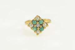 14K Yellow Gold 1960's Retro Pearl Turquoise Square Cluster Ring
