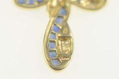 14K Yellow Gold Princess Sapphire Diamond Wavy Cross Pendant